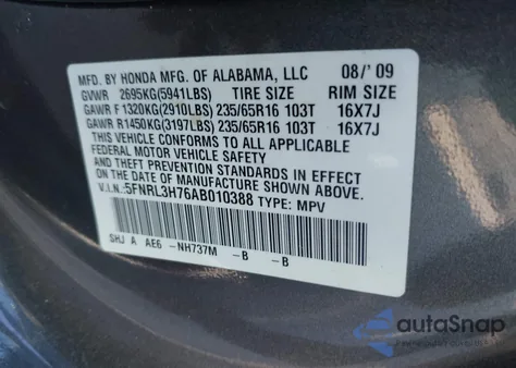 2010 Honda Odyssey Ex-L from USA, damaged, VIN 5FNRL3H76AB010388
